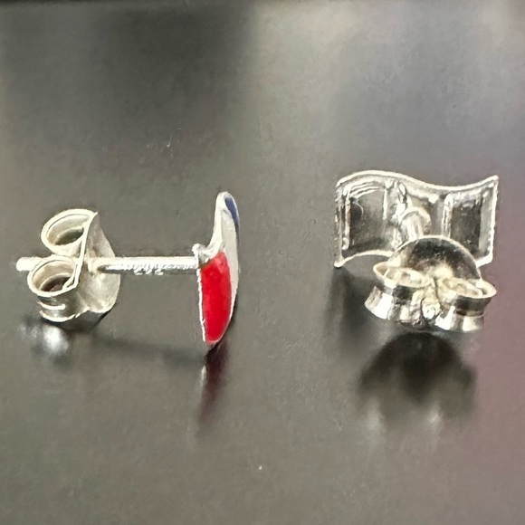 Sterling Silver and Enamel French Flag Tiny Stud Earrings - Picture 5 of 9